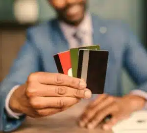Close up picture of three kinds of credit cards
