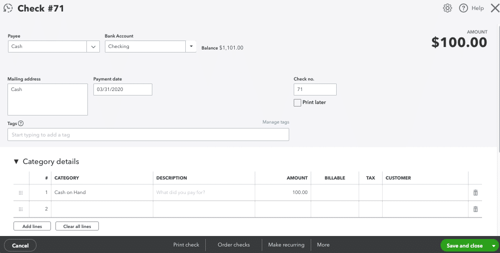 Funding Cash on Hand to Handle Petty Cash in QuickBooks