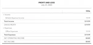 Billable expenses profil and loss statement